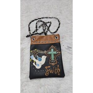 Peace Dove Cross Faith Embroidered Rhinestone Petite Phone Purse